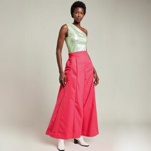 Calça Pantalona over-size Tactel Rosa Chiclete
