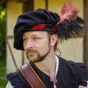 Renaissance baret, wolmix, zwart-rood