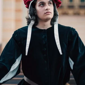 Houppelande Cesare, fluweel, zwart