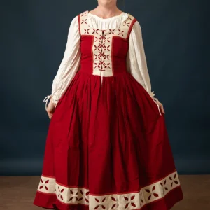 Landsknecht Kampfrau-jurk Hannah, kirtle, wol, rood-wit