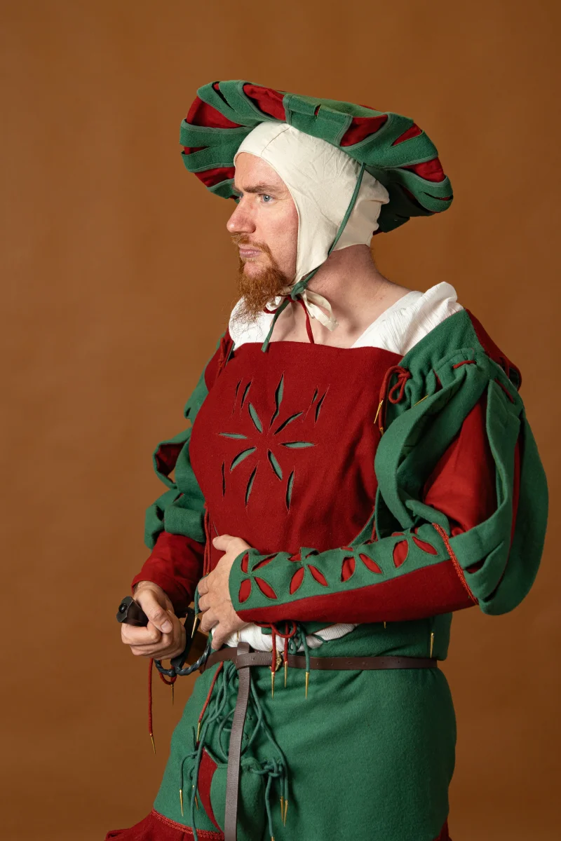 Landsknechthoed, tellerbaret, wol, groen-rood - Image 3