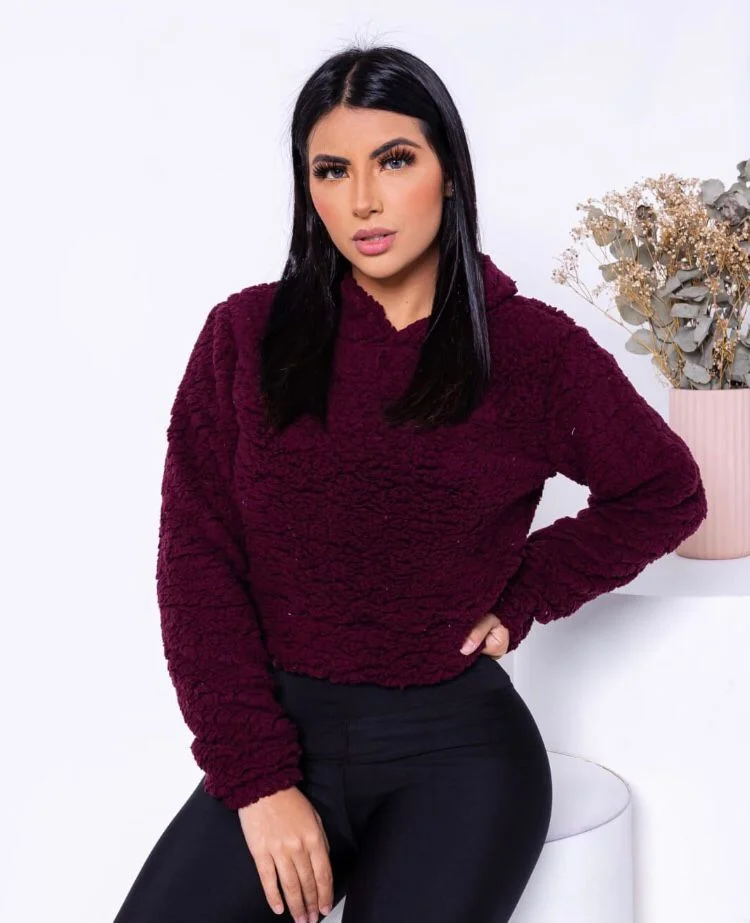 Blusa Cropped de Frio Teddy Capuz - Image 4
