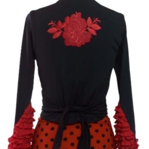 Manguito camélia preto com nesga vermelho