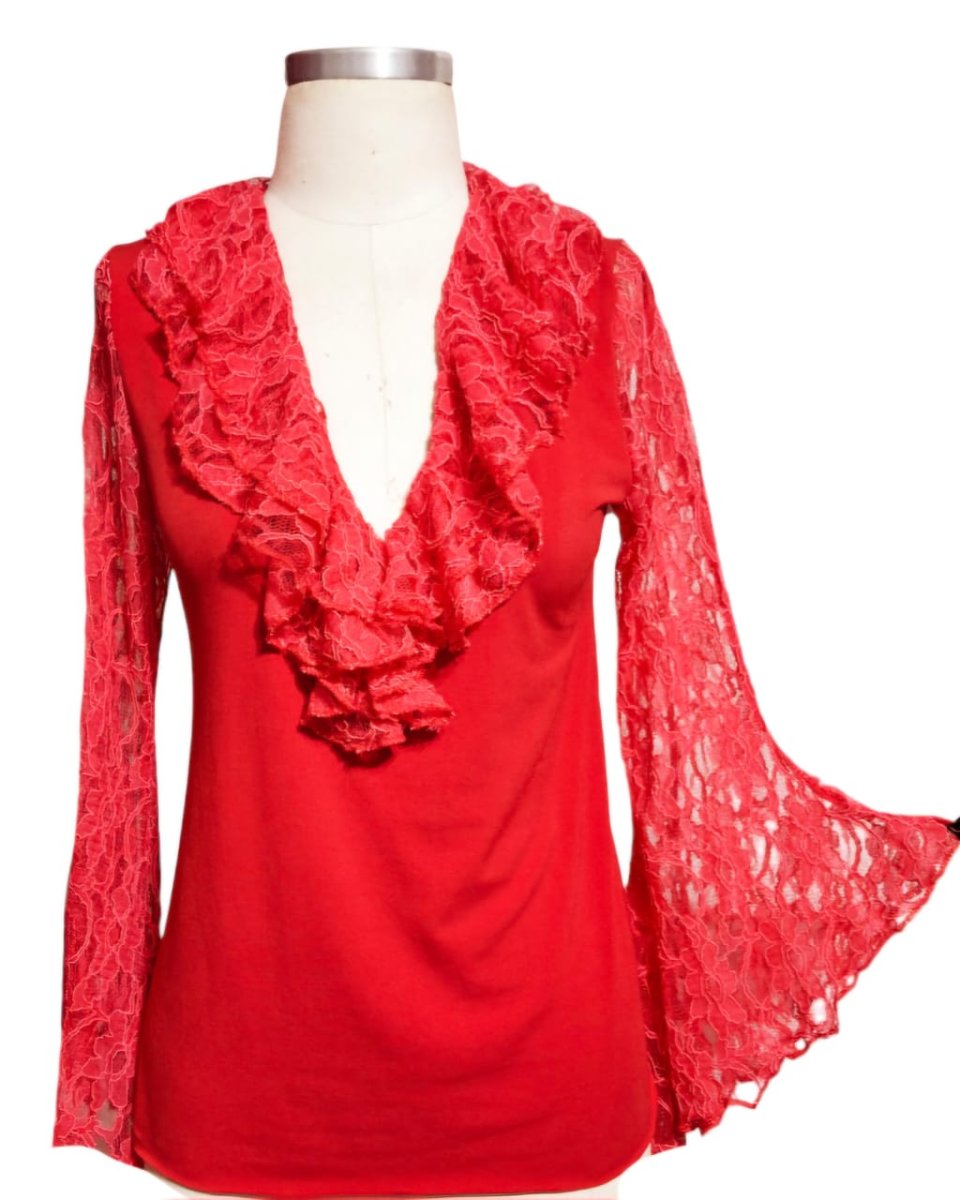 Blusa Flamenca Begônia Manga Renda Evasé vermelho claro