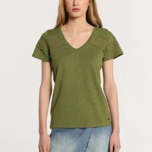 LOIS CAMISETA DE MANGA CURTA DE CROCHÊ COM DECOTE EM V