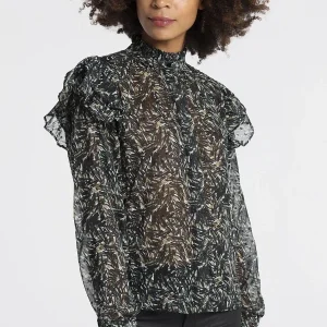 CANDY-SELVA FALL SUPPLY BLUSA ESTAMPADA COM BABADOS NOS OMBROS