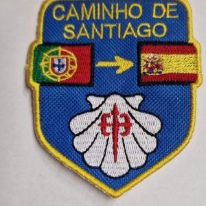 Emblema Caminho de Santiago com bandeiras Portugal e Espanha Azul