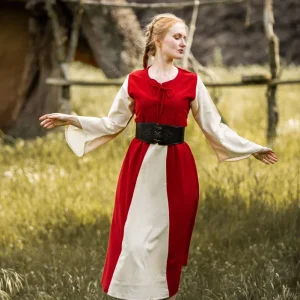 Jurk Belle, rood-crème