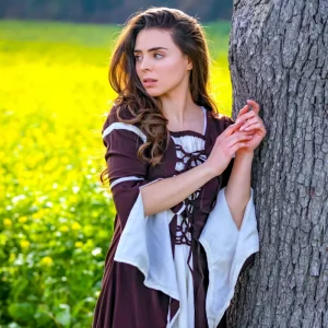 Jurk Eleanora bruin-wit