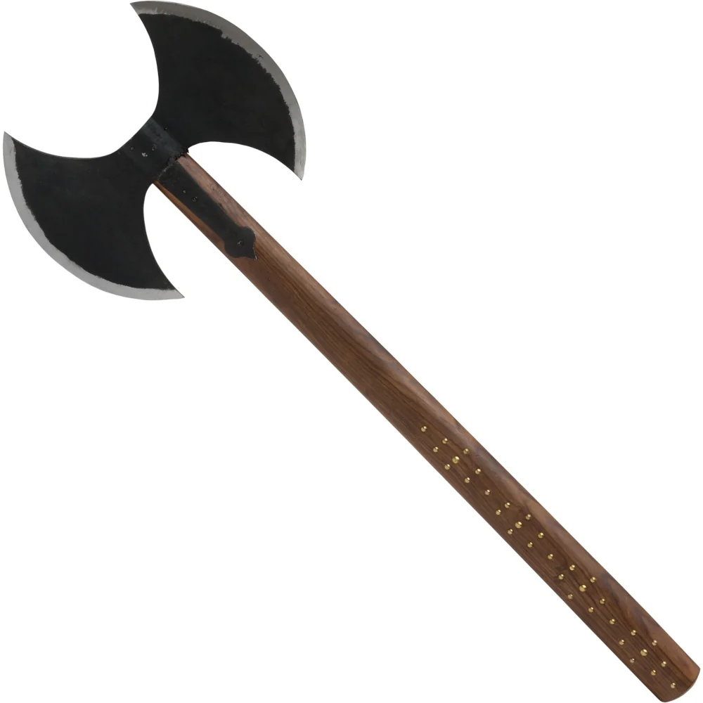 Dubbele Vikingbijl met messing decoratie, semi-scherp - Image 2