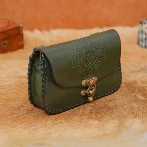 Leren tas met Keltisch kruis, groen