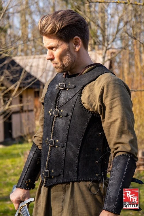 Brigandine met riemen, zwart - Image 6