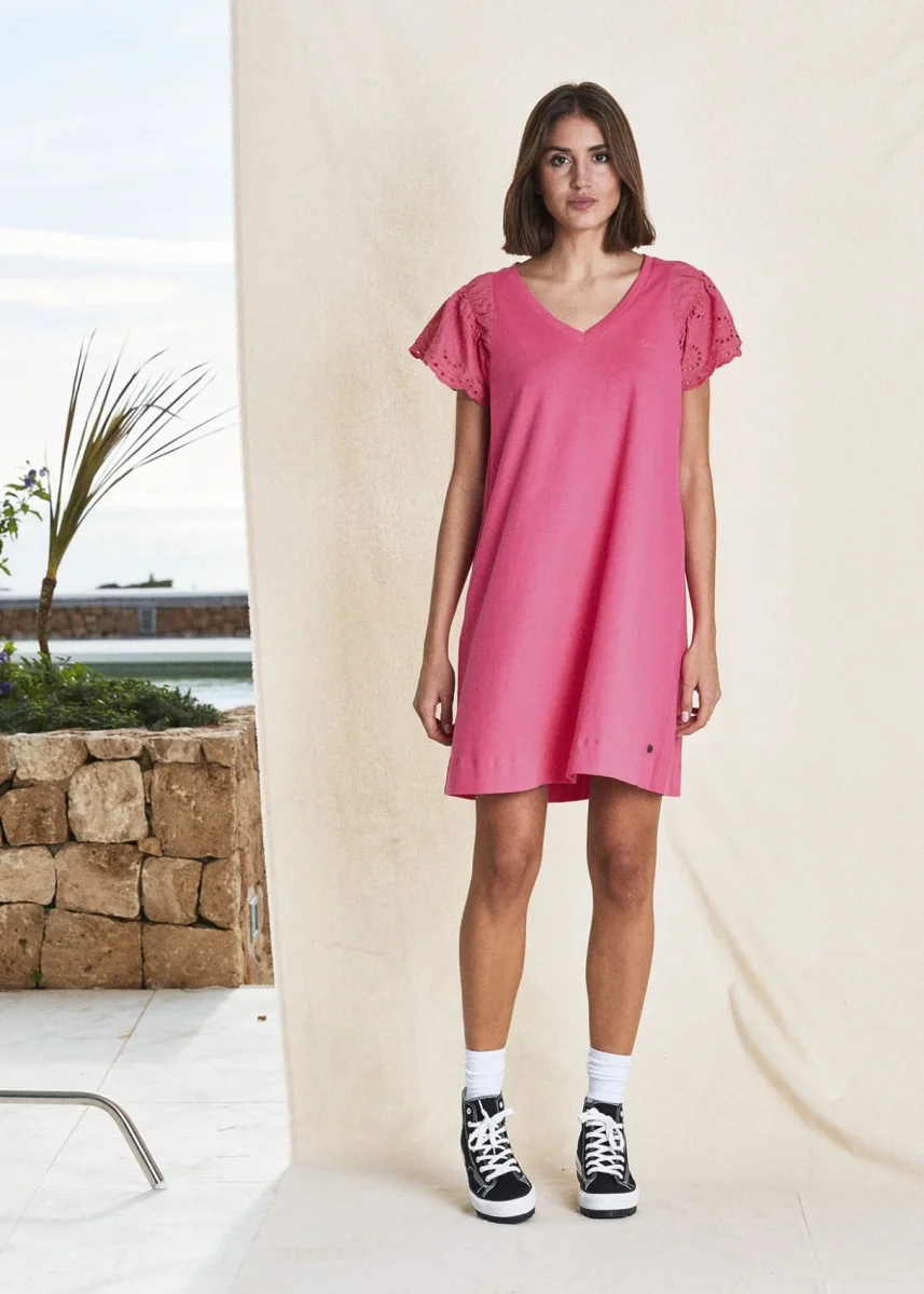LOIS VESTIDO CURTO COM DECOTE EM V E MANGAS RECORTADAS FÚCSIA
