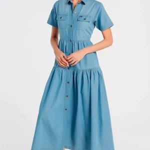 LOIS VESTIDO JEANS longo ABOTOADO
